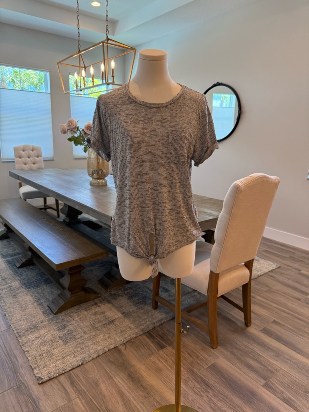 J. Crew Heather Gray Short Sleeve Tie-Front Textured Top